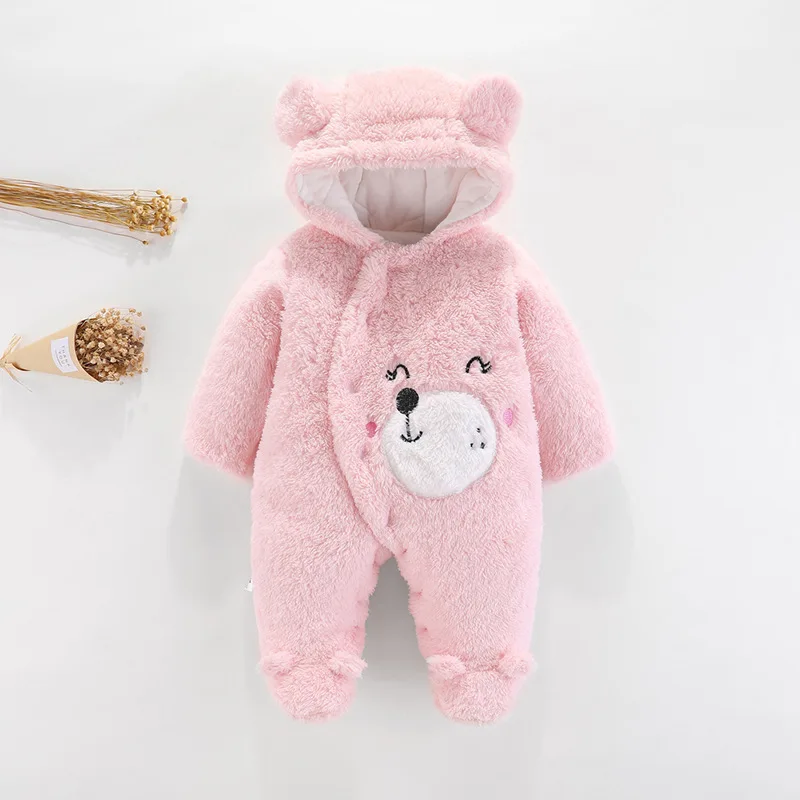 Baby Boy Clothes Cute Plush Cartoon Baby Rompers Autumn Winter Warm Hooded Infant Girls Overall Jumpsuit Newborn Romper  123