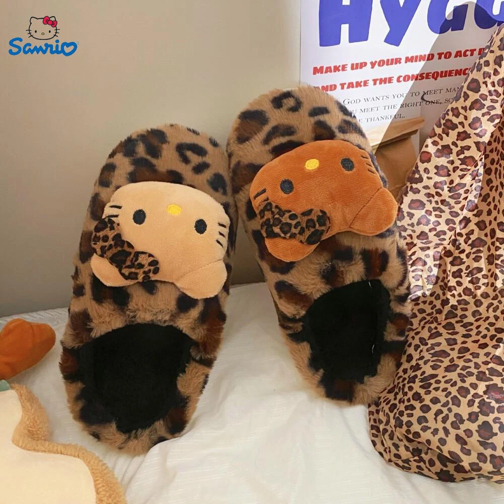 New 2025Cotton Slippers Leopard Print Hellokitty Slippers Women's Winter Couples Eva Thick-Soled Home Indoor Slippers gifts