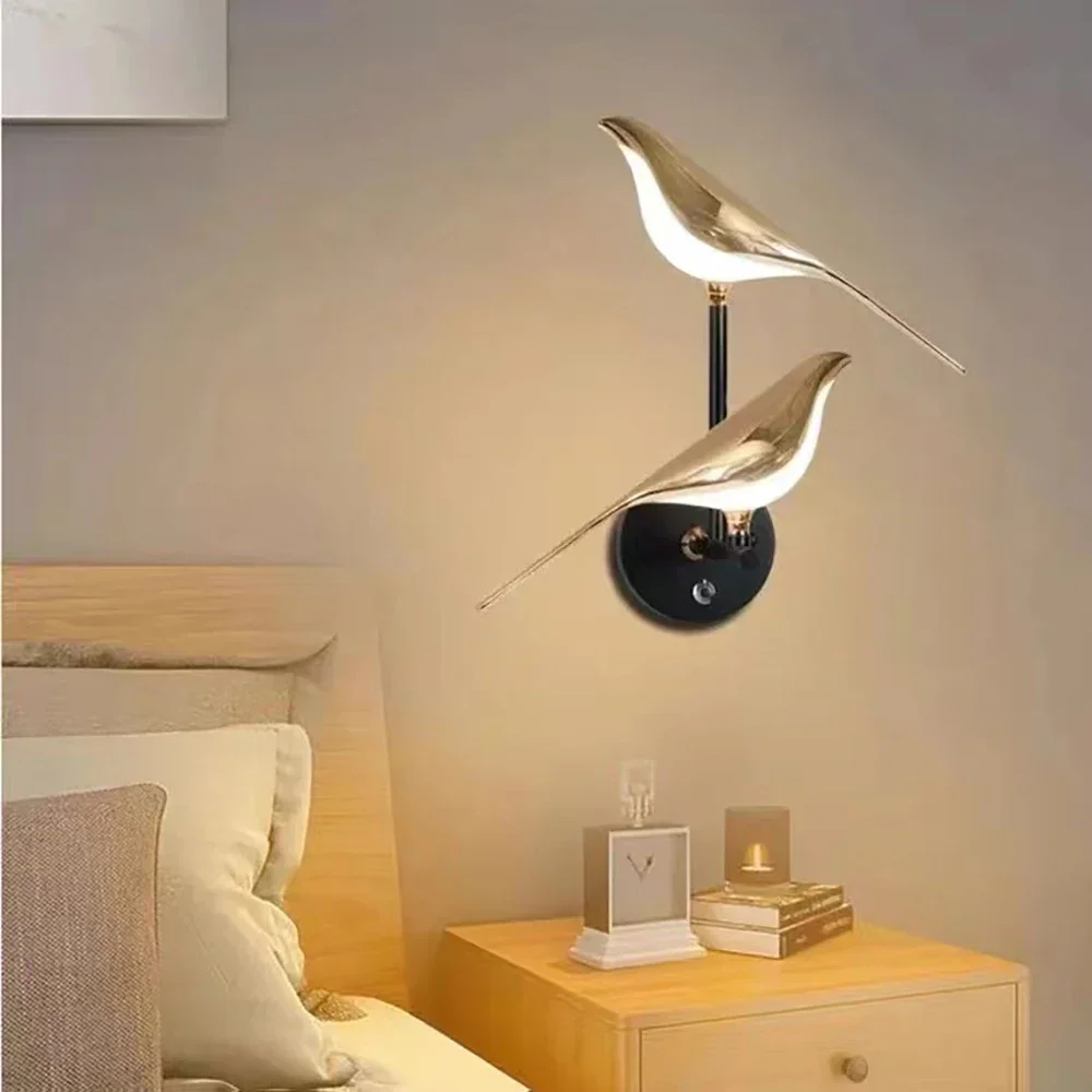 Nordic LED Wall Lamps Gold Sroka Bird Do Salonu Sypialni Przyłóżku Obrotowy Kinkiet Ścienny Lampa Wisząca Dekoracyjne Oświetlenie Lustre