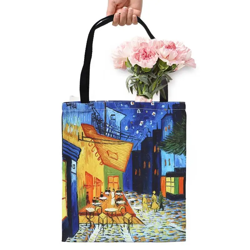 Aesthetic Tote Bag For Teen School Shoulder Bag Reusable Famous Painting Patterns Textbook Laptop Umbrella Shopping Bags