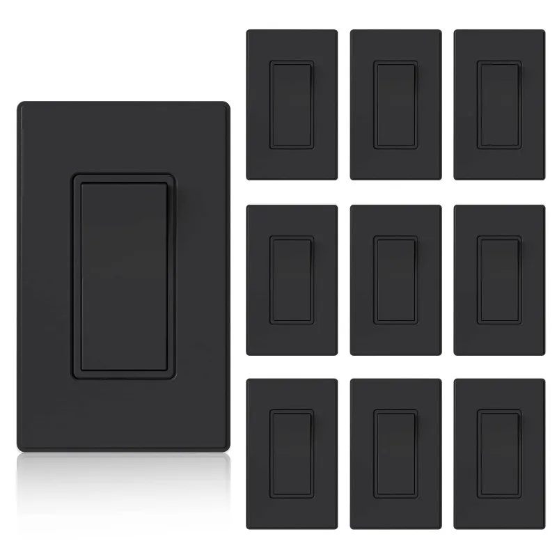 Matte Black 3-Way Decorative Light Switch with Faceplate, 15 Amp, 120/277 Volt, AC Rocker Wall Switch Replacement