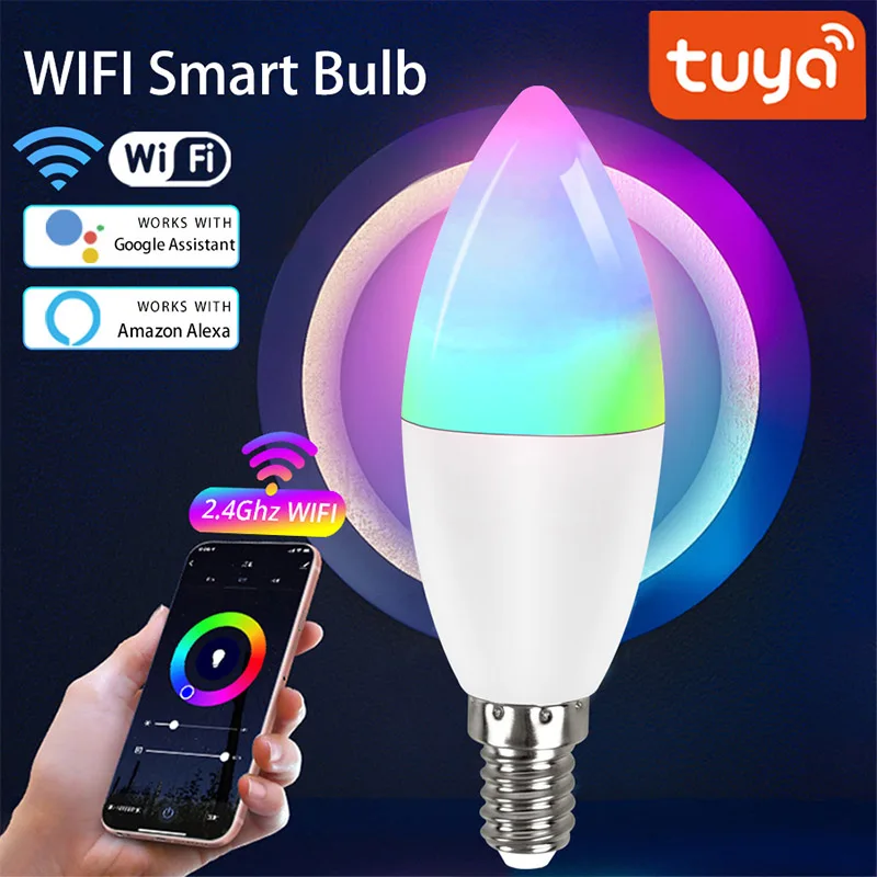 

Tuya WIFI Smart RGB светодиодная лампа Мобильное приложение Пульт дистанционного управления Поддержка Alexa Google Tmall E14/12 Интерфейс головки лампы Голосовое управление 5 Вт