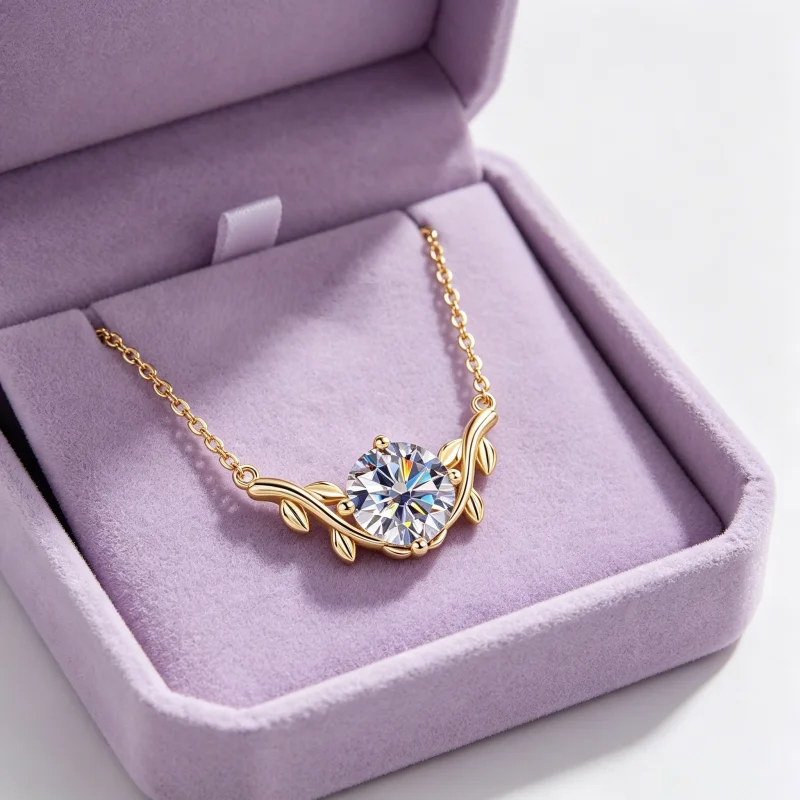 IOGOU 14k Goldfilled 2ct 8mm D-Farbiger Moissanit Ranken-Anhänger Halskette für Damen Hochzeit Verlobung Feiner Schmuck Geschenk Zertifiziert – Detail 5