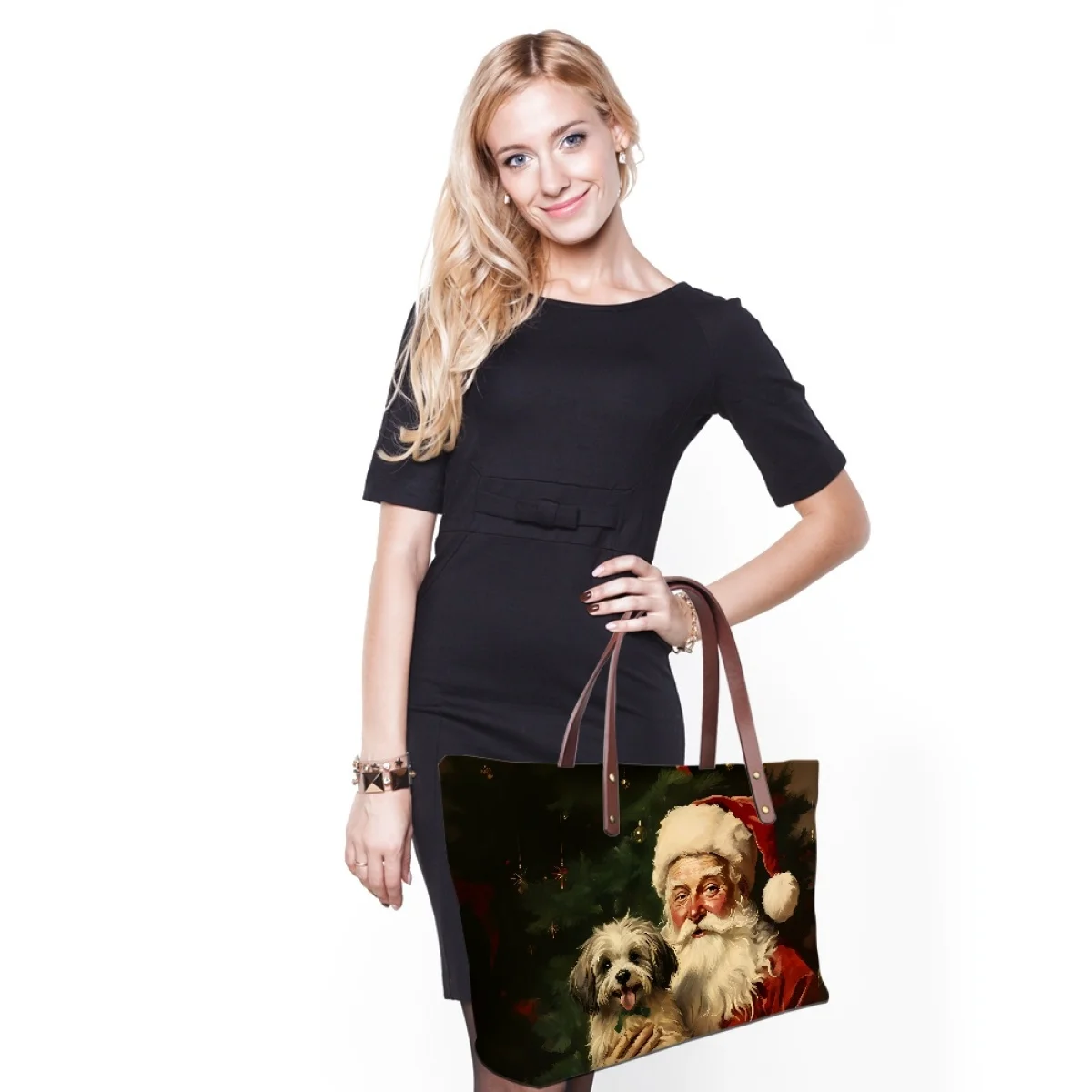 Noisydesigns Santa Claus Shih Tzu Dogs Print Women Top Handbag Shoulder Bags Purses Totes Luxury 2024 Bolsa Para Mujer Dropship