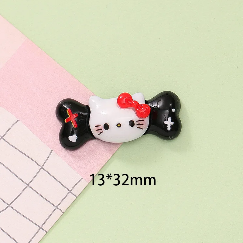 10 Pcs Cute New Year Black and Red Cat Bones DIY Resin Cabochon Scrapbooking DIY Jewelry Hairpin Craft Decoration Accessories