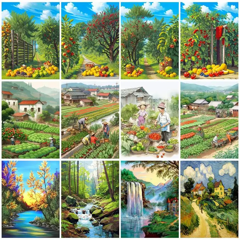 

RUOPOTY Painting By Numbers Landscape Scenery With Frame Diy Crafts Color Markers Handpainted Personalized Gift Green Wall Decor