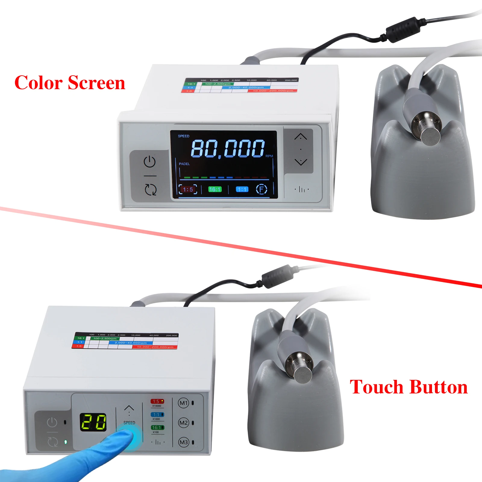 

sandent Dental Lab Brushless Micro Motor Touch /Color Screen Portable Electric Motor Fit 1:1/1:5/16:1 Contra Angle Handpiece