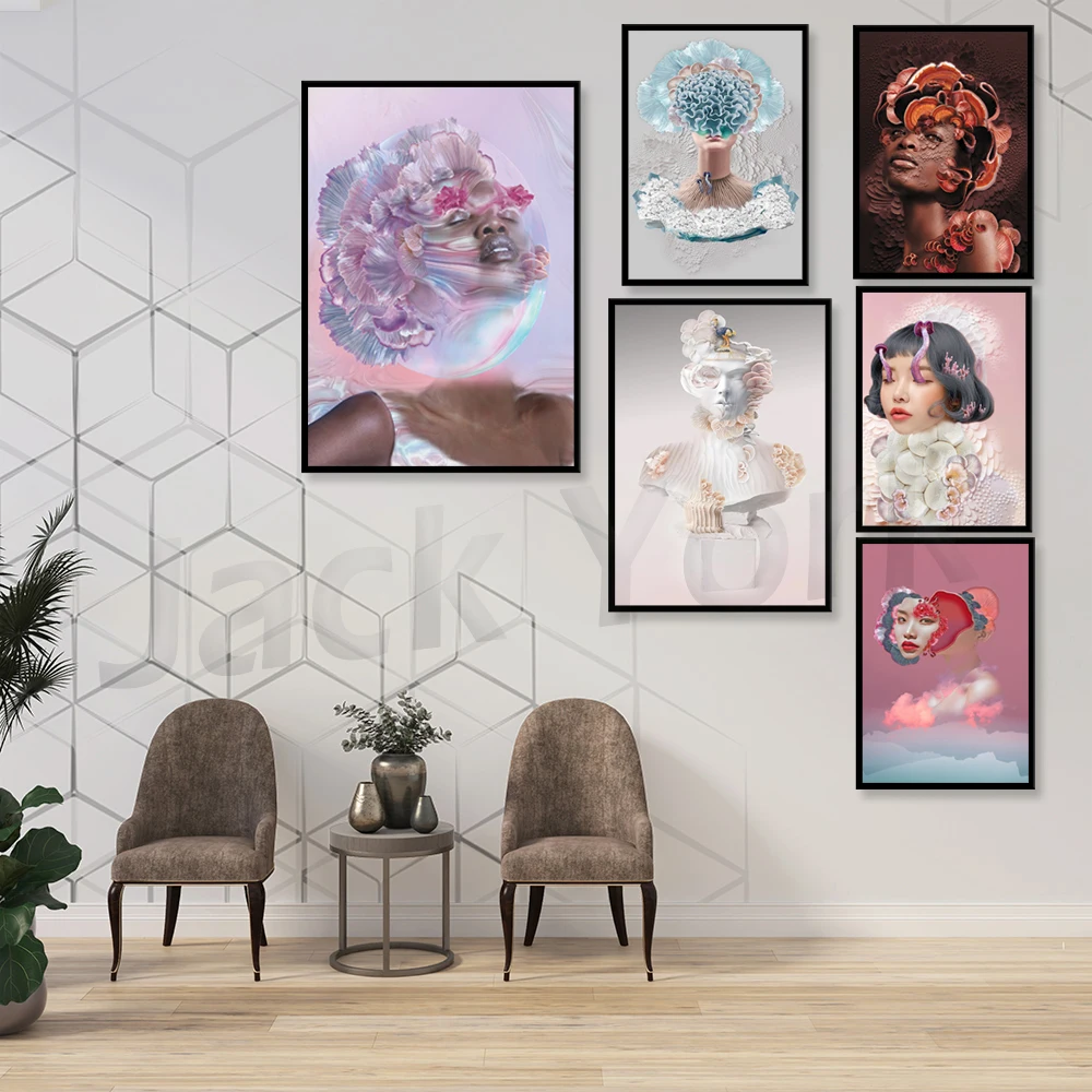 Mushroom Woman Painting; Psychedellic Art; Therapy Art Print; Mental Health Support; Colorful Art