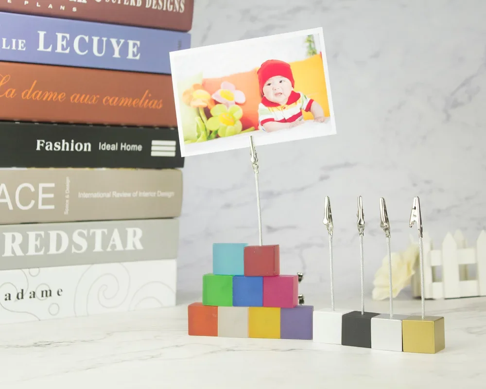 Color Cube Stand Alligator Wire Photo Clip,Memo Card Holder,Table Wedding Party Place Favor,Customized Gift Note Clamp
