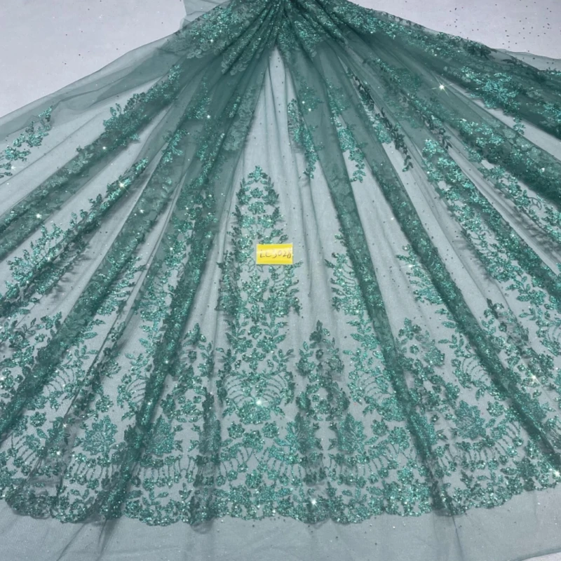 

10 Yards dark green Patterned Wedding Dress Fabric Mesh Spray Lace 150cm Wedding Party Spray gold Tull fabric