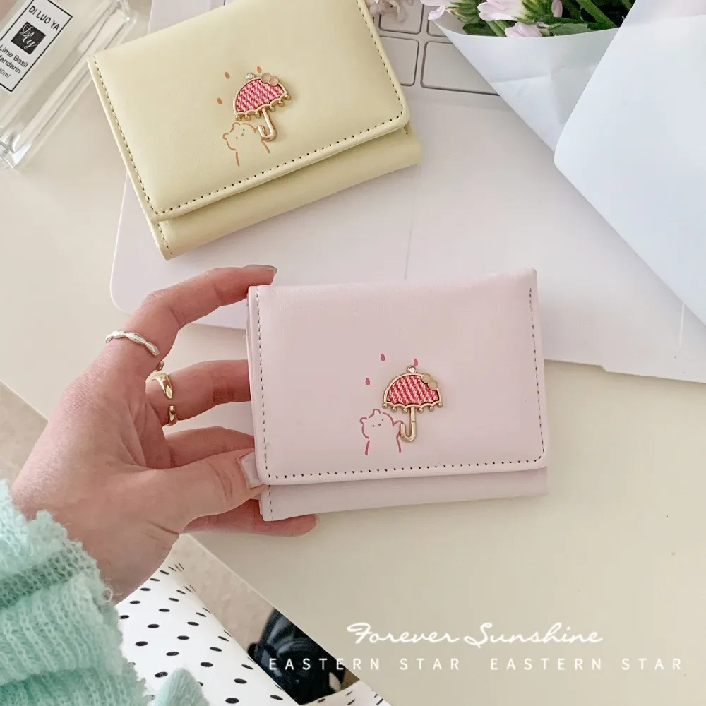 

Модный однотонный короткий кошелек с героями мультфильмов в корейском стиле, слот для нескольких карт, тройная сумка для карт, клатч, карман для карт, кошелек для монет для девочек