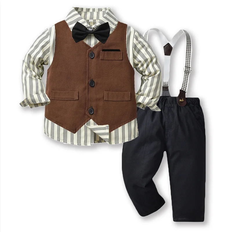 top and top Kids Boy Gentleman Clothing Set Long Sleeve Formal Shirts Tops+Vest+Trousers 3Pcs Outfits Little Boys Casual Outfits