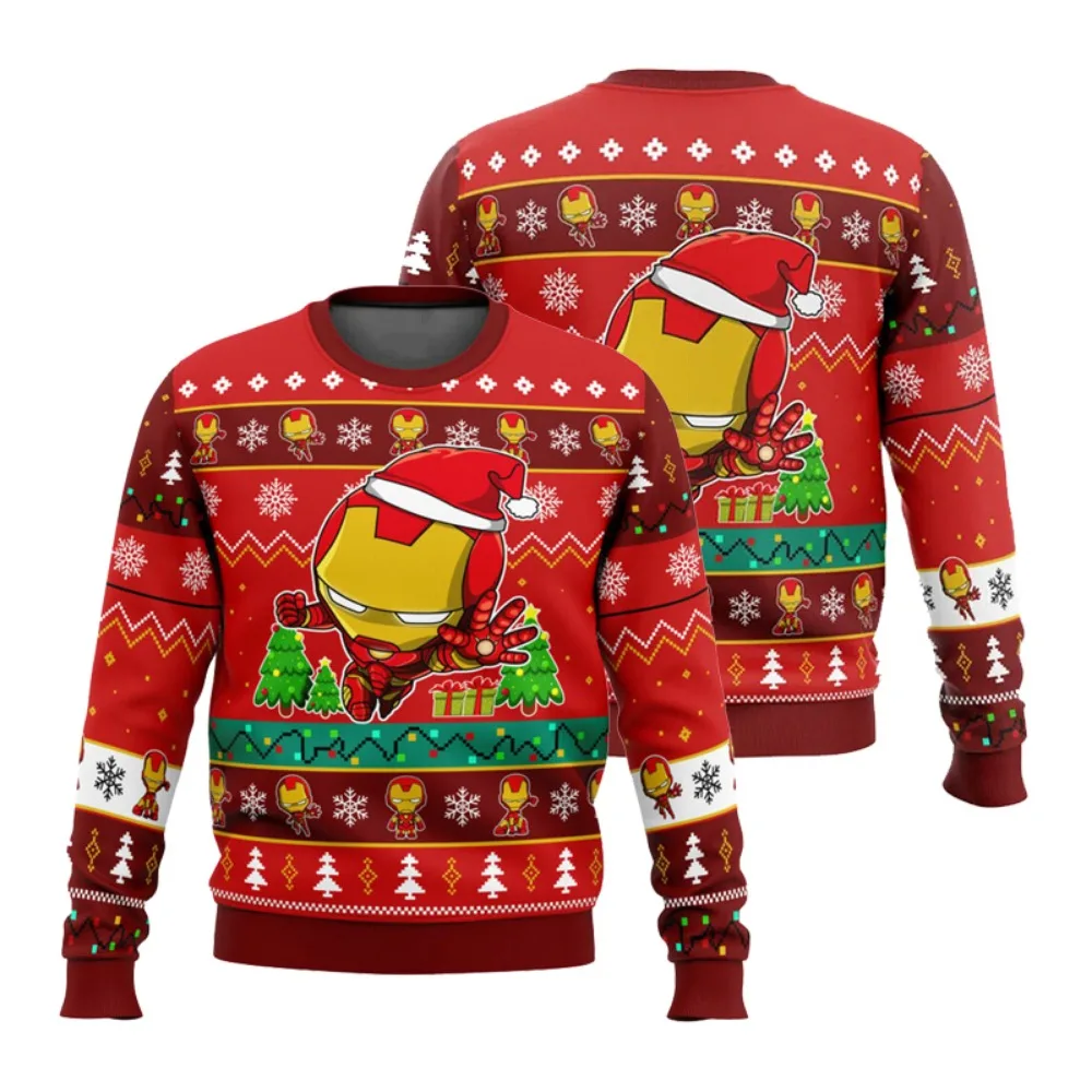سترة نسائية شتوية مارفل آيرون مان مطبوعة قبيحة لعيد الميلاد برقبة دائرية، مريحة، ملابس شارع عصرية، نمط Y2k