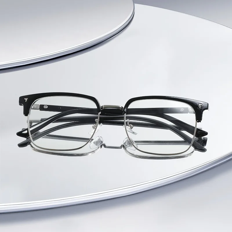 Retro-Mode-Halbrahmen-Brille für Männer und Frauen, hochauflösendes Augenschutz-Flachglas, leicht und langlebig
