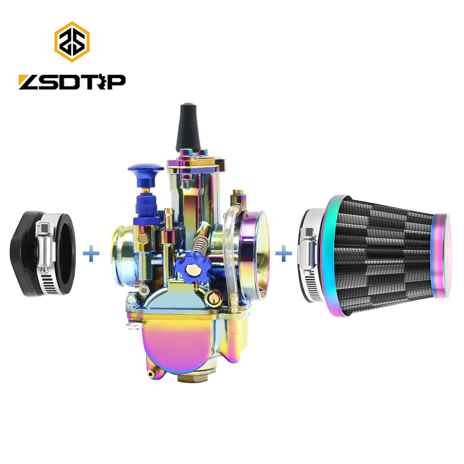 ZSDTRP 4T Motorcycle Colorful Carburetor With Air Filter Adapter PWK 21 24 26 28 30 32 34mm For 50cc-350cc Racing Carburetor Set