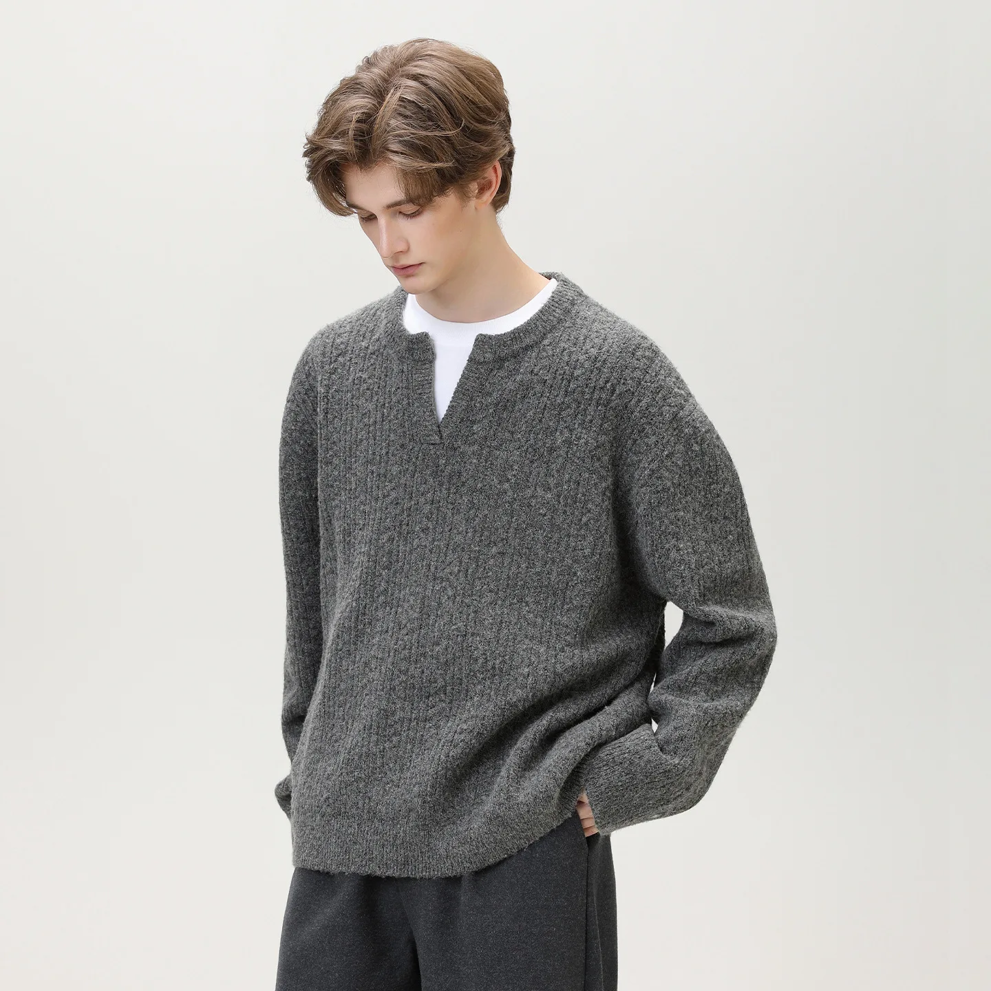 

Мужской вязаный свитер с напуском, винтажный вязаный пуловер с v-образным вырезом, мужской кардиган большого размера в американском стиле ретро