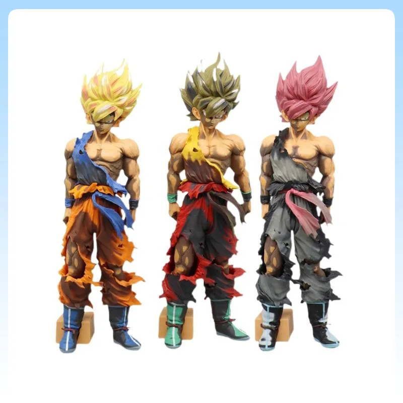 

32 см фигурка Гоку Сайян, аниме-фигурка, боевая поврежденная версия с золотисто-розовыми волосами, цвет манги, Коллекционная модель, подарок для мальчиков