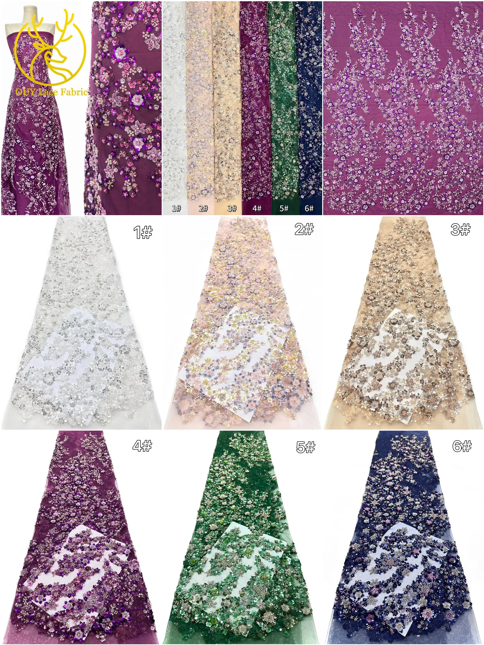 5 Yards Afrikanischer Pailletten-Perlen-Spitzenstoff 2026 Neuer Stil Nigerianische Bräutigam-Stickerei Tüllspitze für Brautkleider Nähen – Detail 29