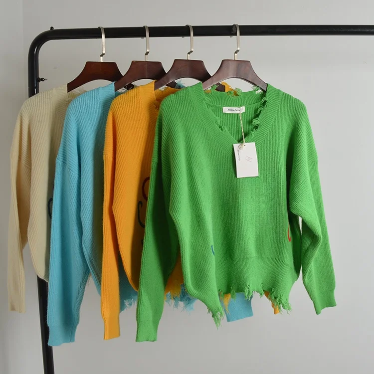 

Модный трикотаж с вышивкой, свободный длинный свитер на голову Sve, модный повседневный топ Agel V-Ne на осень-зиму