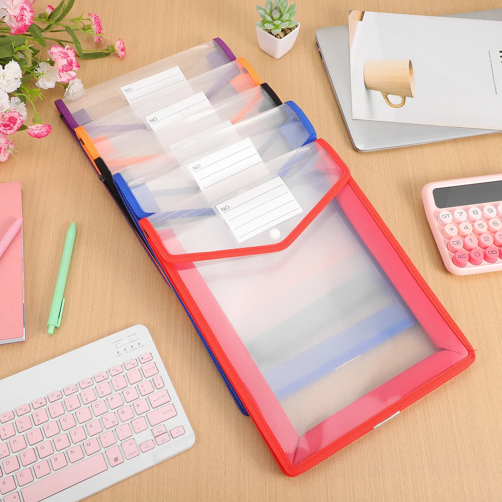 

5Pcs Vertical Expanding File Folder Transparent Plastic Letter Size Document Organizer with Button Closure Label Pockets Travel