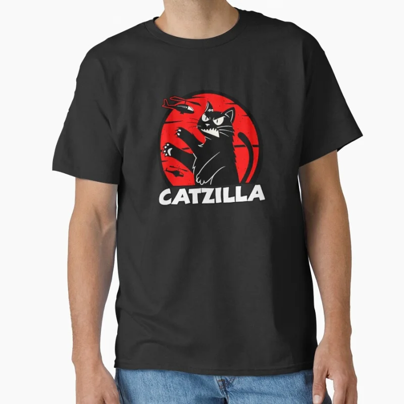 

Catzilla Vintage Japanese Sunset – Funny Kawaii Cat Japanese Monster Anime movie gift T shirt for cat lover Large size Tops