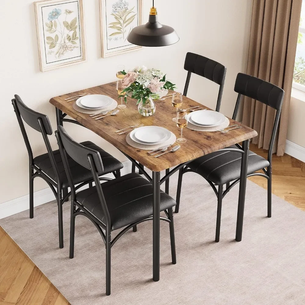 Juego de mesa de comedor para 4 personas, juego de mesa de cocina Rectangular con sillas tapizadas, 5 piezas