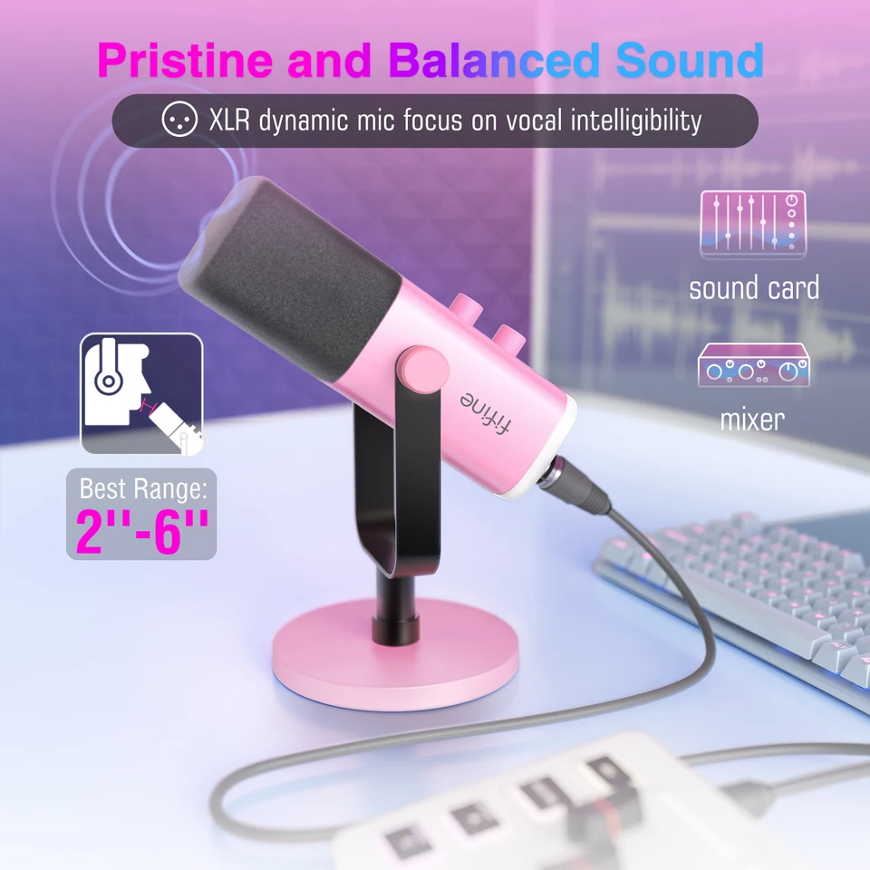 FIFINE USB/XLR ダイナミックマイク RGB コントロール/ヘッドフォン