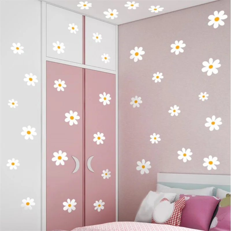 Floral Daisy Flower Wall Stickers 30x60 Cm Decorative Wall Decals Girls Room Kids Bedroom Living Baby Nursery