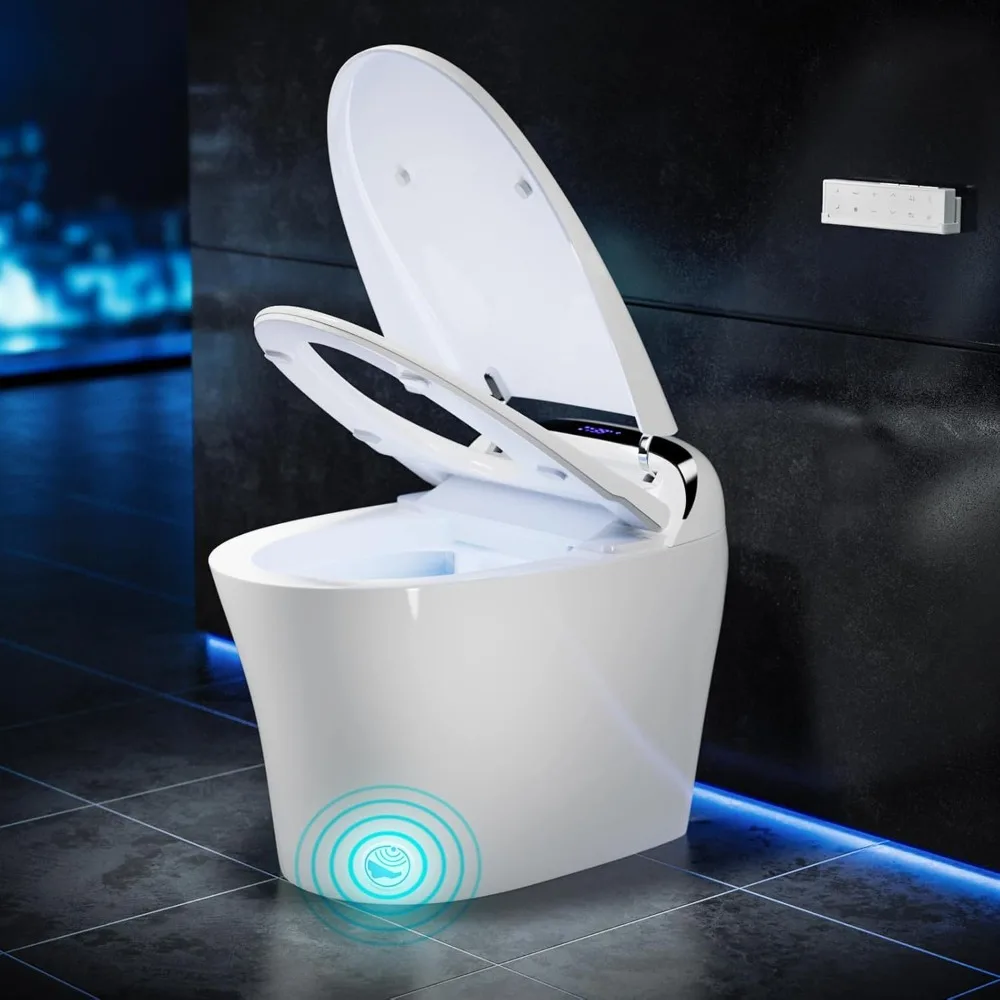 

Bidet Toilet Seat Elongated with 1.28 GPF Dual Auto Flush, Adjustable Heated Seat, Dryer, Auto Open/Close Lid, Kick Sensor