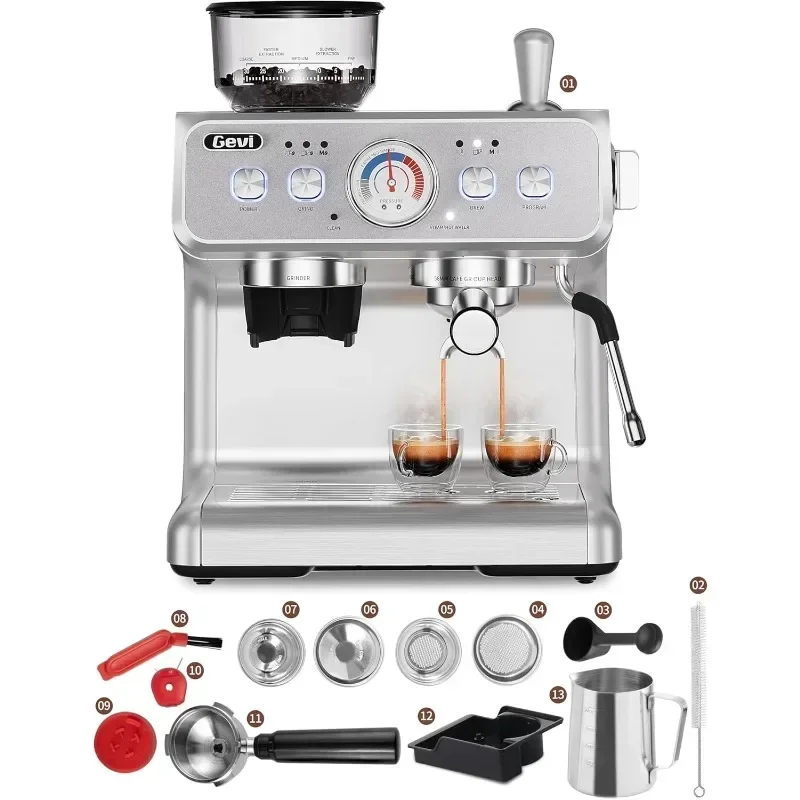 Gevi Espresso Máquina com Grinder e Steam Wand, Tudo em um Maker para Casa