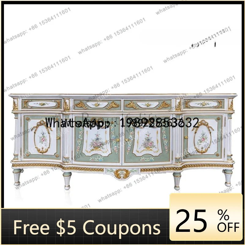 AB  European solid wood carving painted side cabinet French restaurant solid wood storage washstand dining cabinet foyer