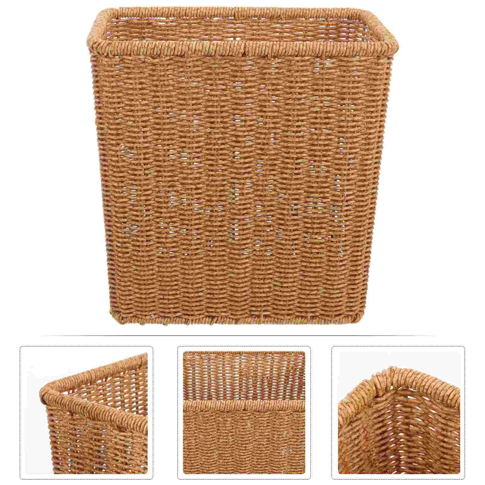 Woven Trash Can Flower Bucket Slim Waste Basket Seagrass Bin Wicker Rattan Garbage Wastepaper Versatile Pastoral Style