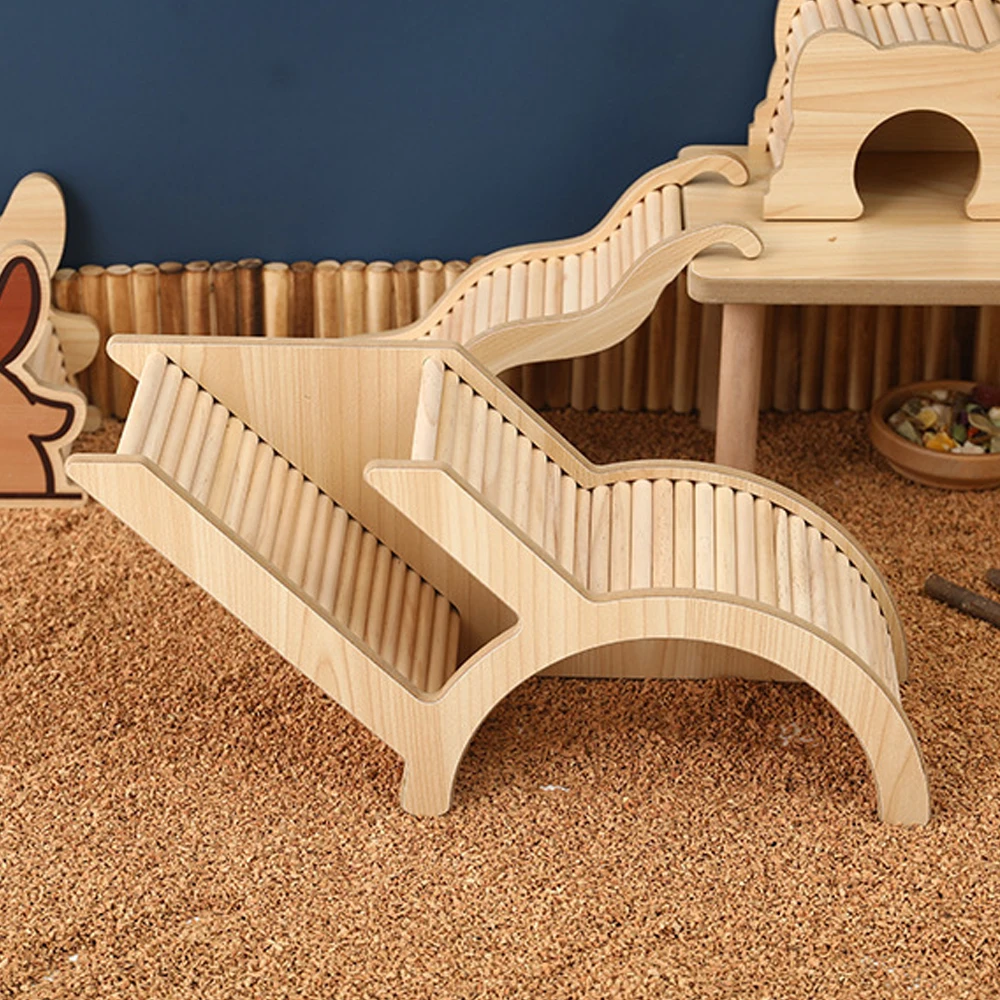 Wood Small Animal Hideout Hut Play Toy with Climbing Ladder Small Animal Habitat Decor Cage Accessories for Hamster Small Pet