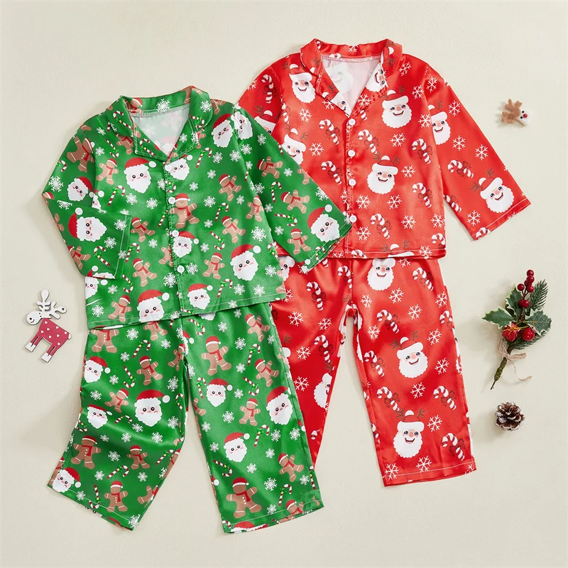 

Cathery Kids Baby Girls Christmas Pajamas Sets Santa Claus Print Long Sleeve Tops with Elastic Waist Pants Sleepwear