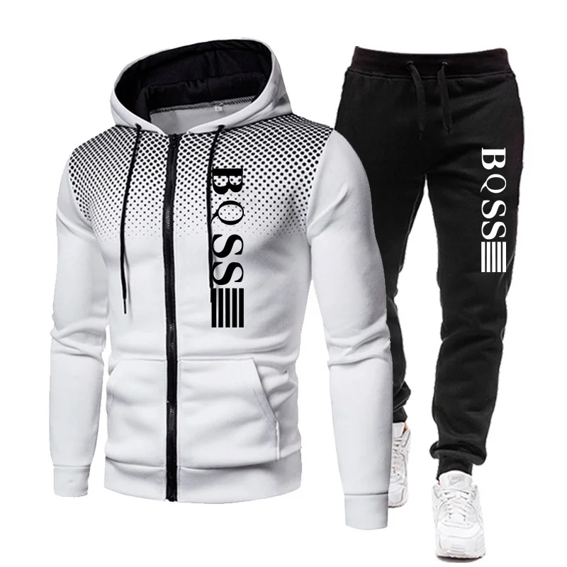 2024 dres męski Casual odzież do joggingu Outdoor zestaw bluzy z kapturem na zamek + czarne spodnie dresowe 2 sztuki 2024 wiosenne nowa, w stylu