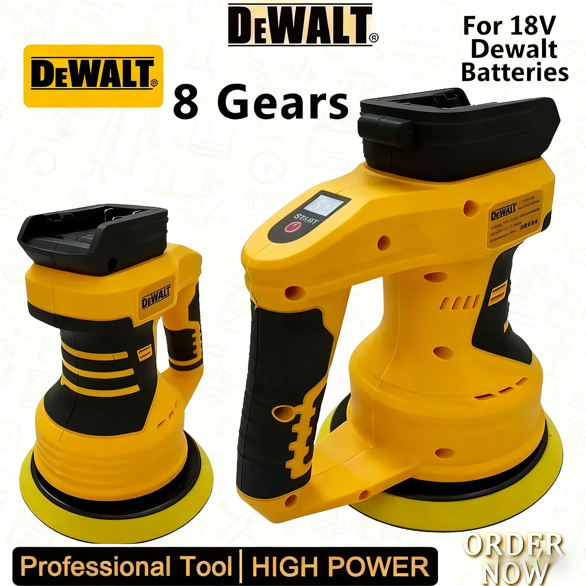 Dewalt 8 Gears Cordless Car Polisher  Adjustable Auto Electric Waxing Sanding Sealing Glaze Tool Rechargeable 20V Battery