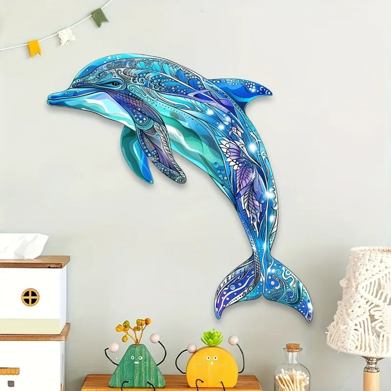 Durable Decoration for Living Rooms, Bedrooms and Outdoor Spaces - Ideal Housewarming Gifts - Colorful Metal Dolphin Wall Art