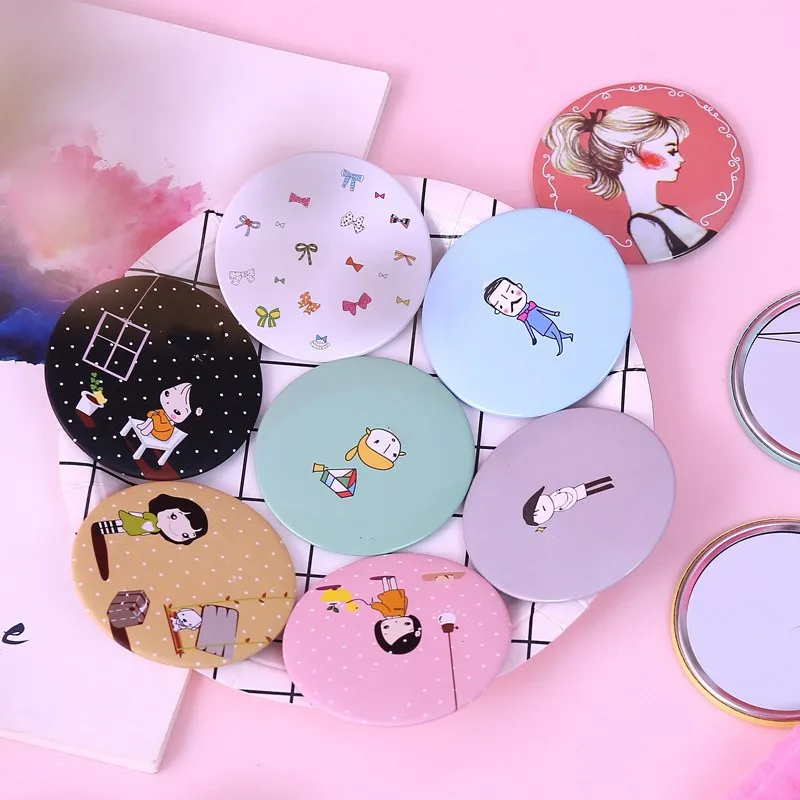 TSHOU649 Cute Girl Mini Pocket Makeup Mirror Cosmetic Compact Mirrors Women Round Mini Pocket Mirrors Cartoon Home Office Use