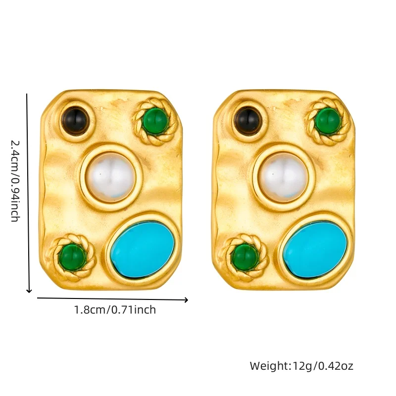 DIEYURO 316L Stainless Steel Square Pearl Turquoise Inlay Earrings Women Fashion New Ear Jewelry Lady Gift Party серьги женские