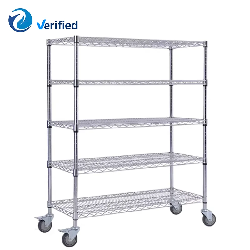 5-Tier Wire Shelving, Q235 Steel Chrome Plated Adjustable Industrial Storage Rack, Heavy Duty Warehouse Shelving Unit