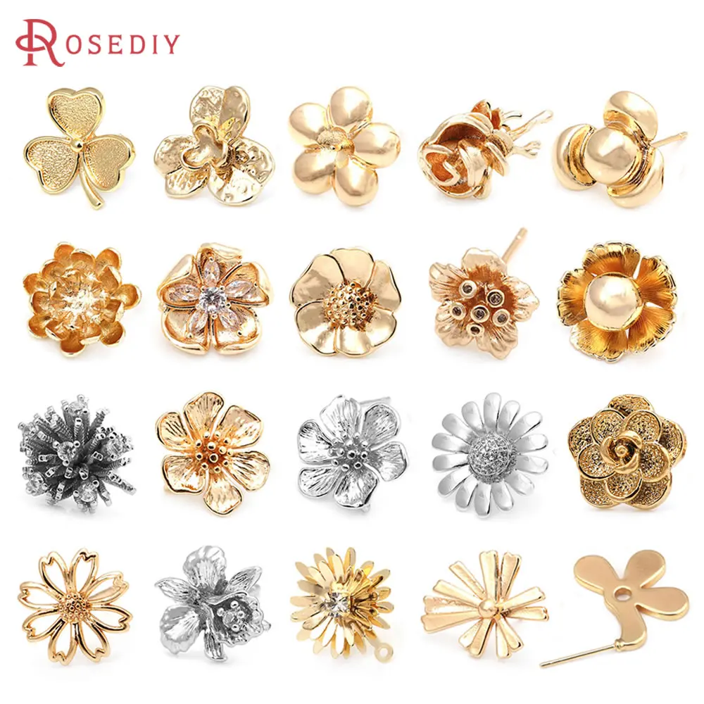 18K Gold Color Brass Flower Stud Earrings Pins Earrings High Quality Diy Jewelry Making Supplies Earrings Accessories for Women
