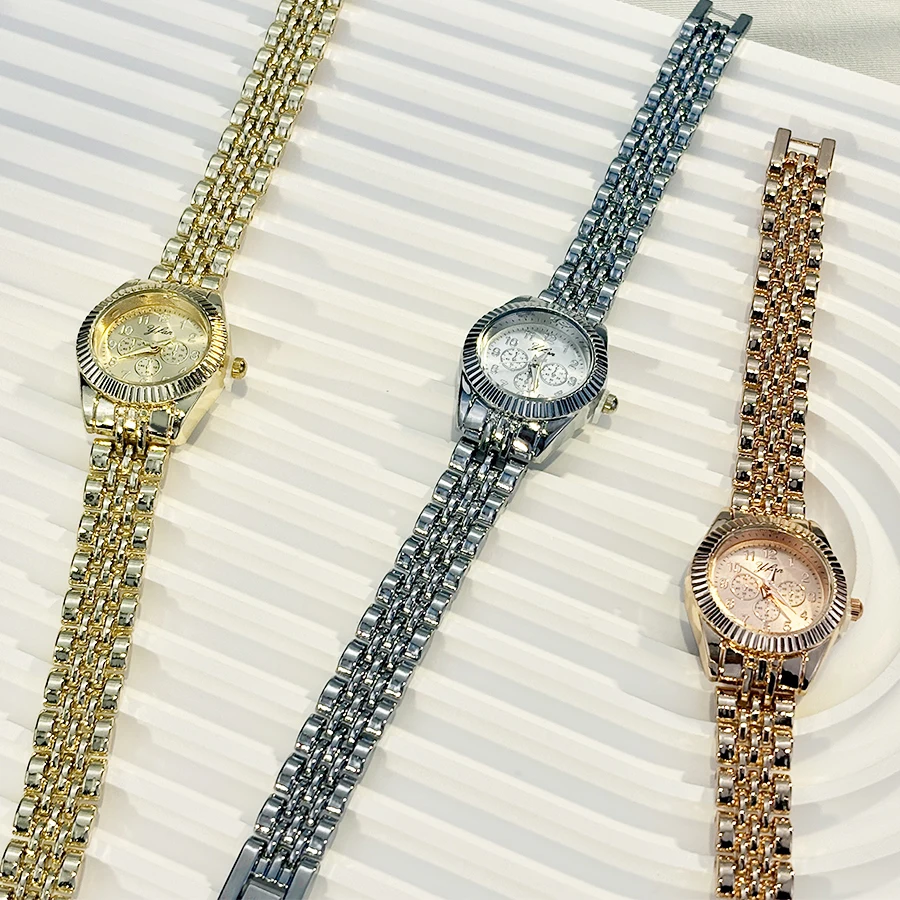 Dainty Circular-Dial Minimalist Luxe Women's Watch with Metal Strap