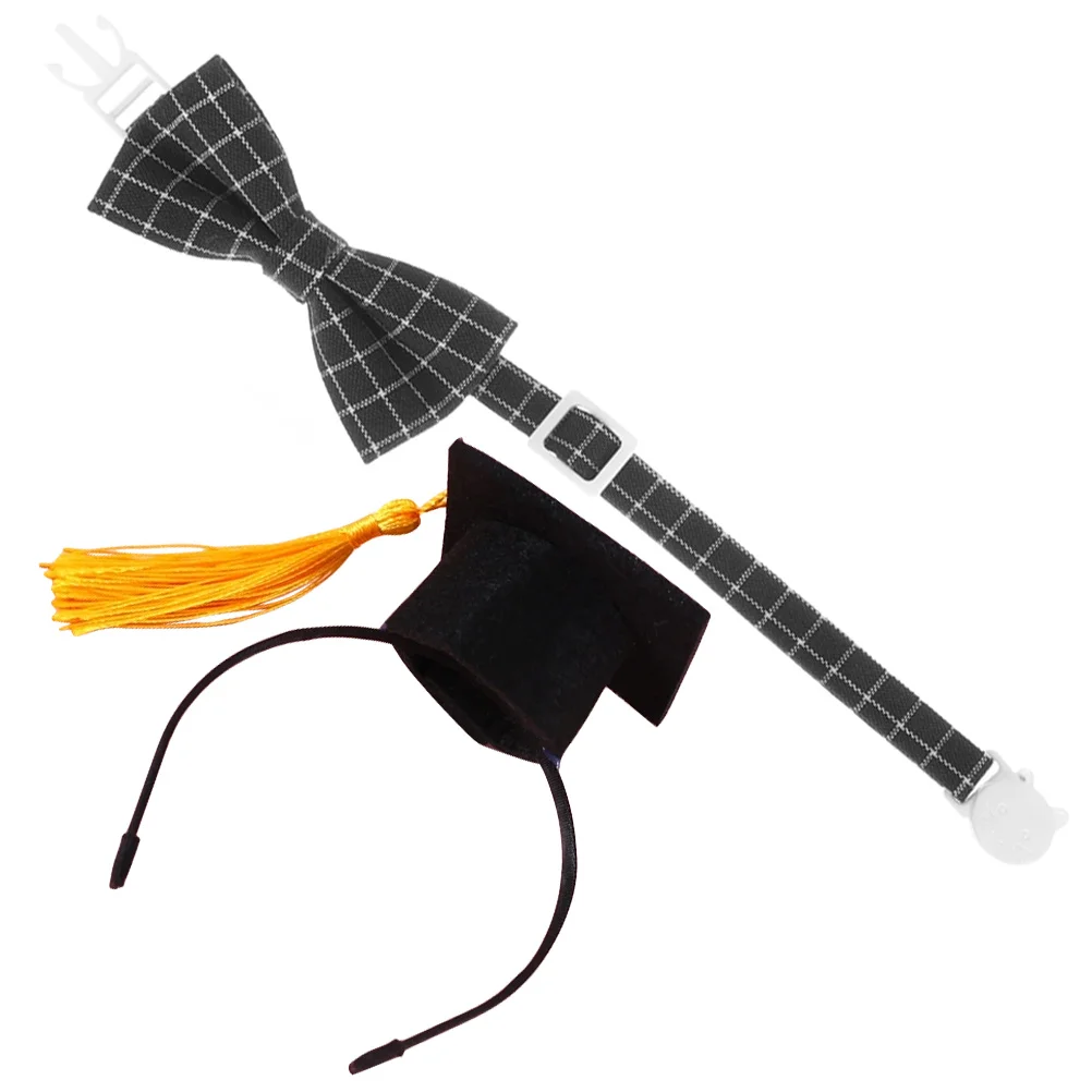 

Yellow Doctor Hat Black Bow Tie for Cats Dogs Small Puppies Graduation Cap Costume Pet Supplies Washable Safe Material