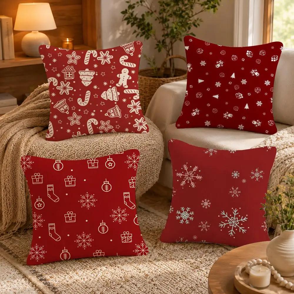 Christmas Santa Bell Socks Print Gift For Family Cushion Cover Skin-Soft Pillow Cover Festive Home Accent Sofa Bed