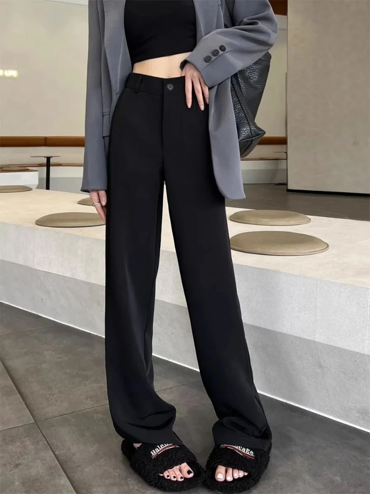 

Straight High Waist Long Pants Wome Elegant Wide Leg Office Trouser Female Casual All Match Slim Fit Black Streetwear Pant New