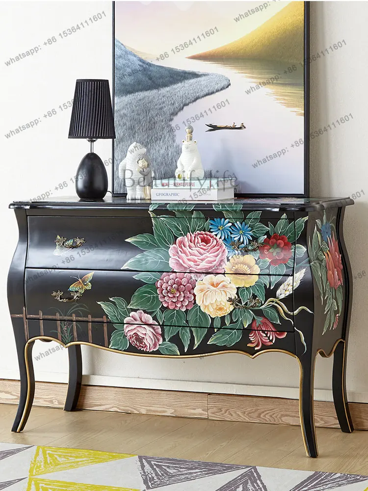 

Medieval painted entrance cabinet, living room partition, black storage, sofa side cabinet