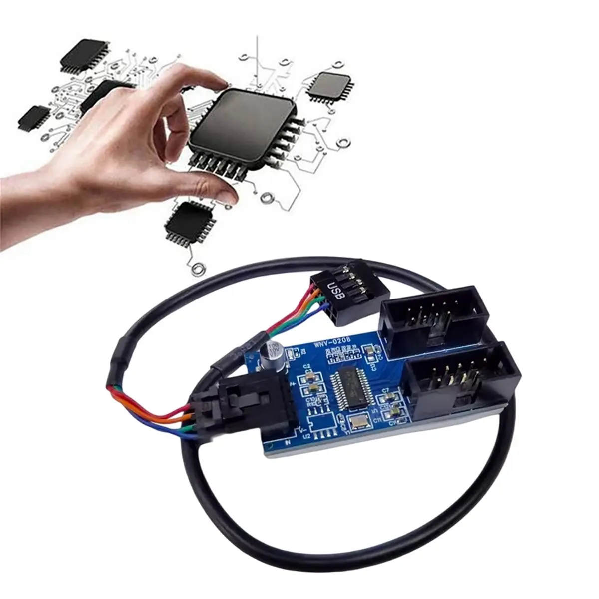 9Pin USB Splitter Expansion Card Male 1 to 2 Female Adapter Riser Board USB2.0 HUB for Desktop Motherboard Header