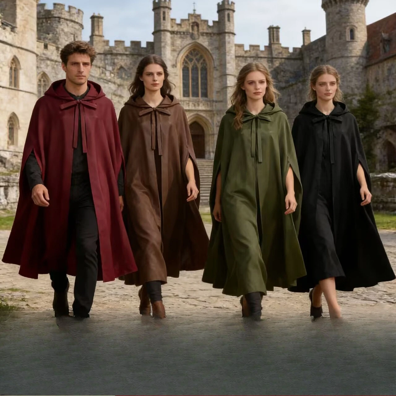 New Medieval Gothic Hooded Trench Coat - Long Halloween Devil Wizard Death Cloak Robe Cape for
