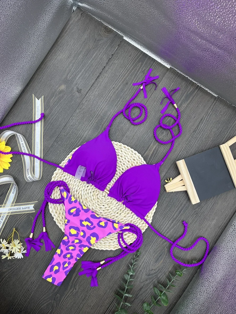مثير ليوبارد طباعة مجموعة البكيني ملابس السباحة النسائية للإناث Biquini قطعتين بحر 2023 جديد ثوب السباحة