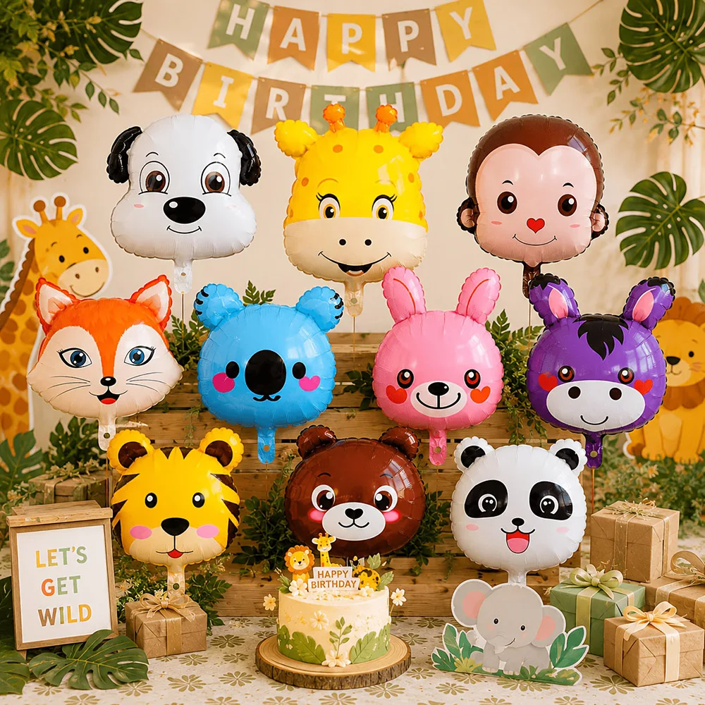 25/10 Stück Folienballons mit Bären-, Hunde-, Fuchs-, Tiger- und Eselkopf-Motiven, perfekt für Geburtstagsfeiern, Tierthemenpartys, Dekorationen und Geschenke.